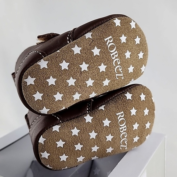 Robeez First Kicks Shoes Soft Brown Premium Leather Baby Navy Plaid Sz 0-3 Month - Picture 9 of 15